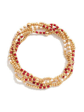 Set of 5 Game Day Beaded Stretch Bracelet Stack Burgundy Gold Heishi